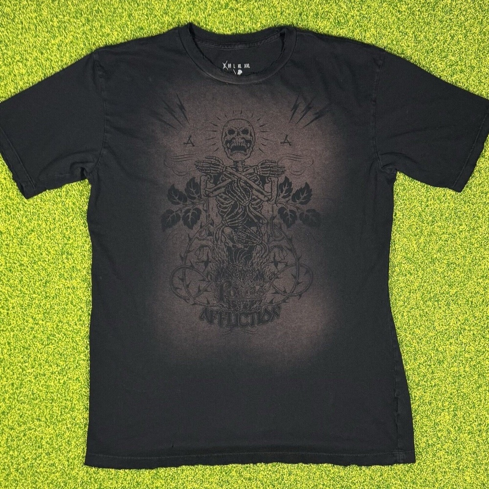 Affliction Men’s Acid Bleach Size Small The Poems Black Crew Neck Shirt